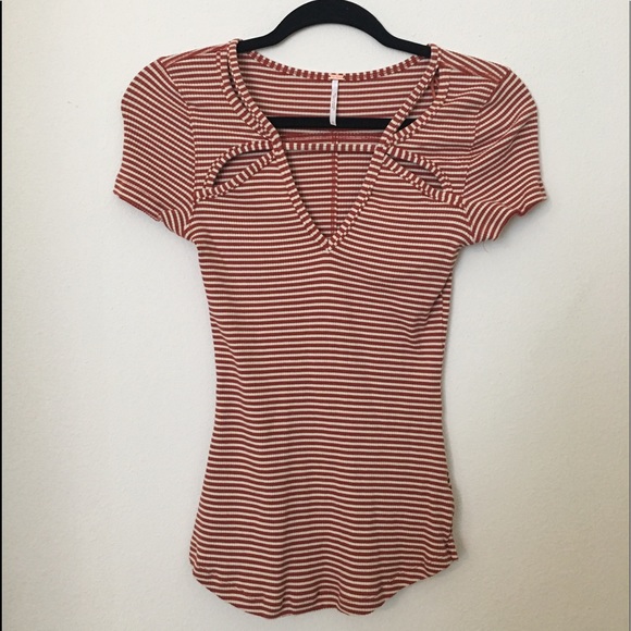 Free People burnt orange striped shirt - Picture 1 of 7